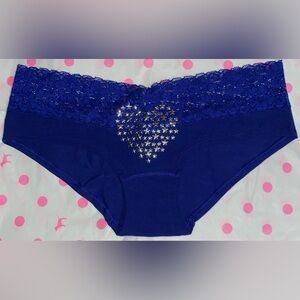 New Vintage Victoria's Secret PINK lace cotton hipster panties Y2K bling heart